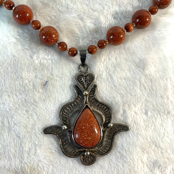 Goldstone necklace and dangle earring set. - Picture 2 of 7